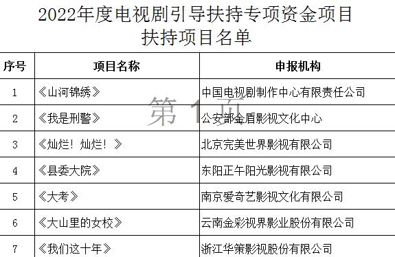 广电总局公布电视剧引导扶持专项资金项目评审结果